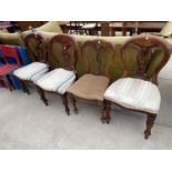 A HARLEQUIN SET OF FOUR VICTORIAN STYLE DINING CHAIRS AND MIRROR DOOR