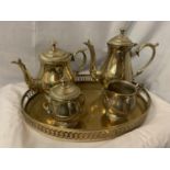 A FOUR PIECE SILVER PLATED TEA SET ON A TRAY