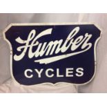 A LARGE 'HUMBER CYCLES' ADVERTISING SIGN 45 X 60CM