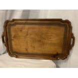 A VINTAGE DECORATIVE CARVED WOODEN TRAY L:64CM
