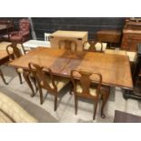 A MID 20TH CENTURY WALNUT PULL-OUT DINING TABLE, 60X36" WITH EXTRA LEAF 17.5" AND FIVE DINING
