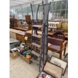 A 5 RUNG TUBULAR METAL STEP LADDER AND A FURTHER VINTAGE 4 RUNG WOODEN STEP LADDER