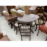 A CIRCULAR REGENCY STYLE TILT-TOP DINING TABLE, 41" DIAMETER, TOGETHER WITH FOUR CHAIRS