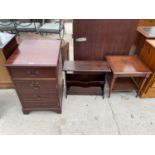 A MAHOGANY AND INLAID LAMP TABLE, MAGAZINE RACK/TABLE AND CHEST