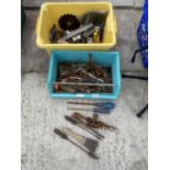 AN ASSORTMENT OF TOOLS TO INCLUDE SPANNERS, DRILL BITS AND CUTTING DISCS ETC