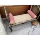 A 19TH CENTURY STYLE GILT WINDOW SEAT WITH DOUBLE BERGERE ENDS, 37" WIDE