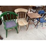 A FOLDING CHAIR, EDWARDIAN CENTRE TABLE AND TWO OTHER CHAIRS