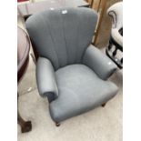 A MODERN FAN BACK BEDROOM CHAIR ON TURNED FRONT LEGS