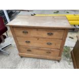 A VICTORIAN SATINWOOD CHEST OF THREE DRAWERS, 36" WIDE