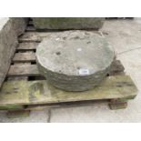 A VINTAGE STONE MILL WHEEL (D:39CM DEPTH:11CM