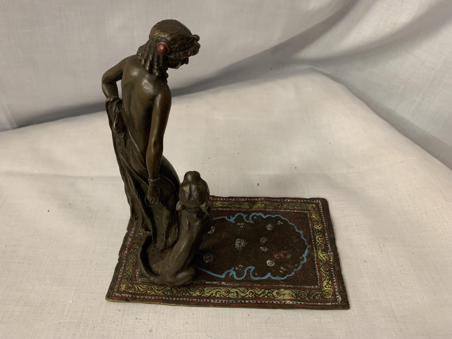 A COLD PAINTED BRONZE OF A NUDE LADY WITH HER LEOPARD (A/F NEEDS A SCREW ON LADIES FOOT) L: 16CM - Image 3 of 4