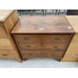 AN EARLY 20TH CENTURY OAK CHEST OF THREE DRAWERS, 29" WIDE
