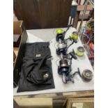 A GROUP OF THREE RARE 'MAVER TICA ABYSS' TF9007, BIG PIT BAIT RUNNER REELS IN EXCELLENT CONDITION