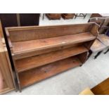 AN OPEN OAK VICTORIAN WATERFALL BOOKCASE, 49.5" WIDE