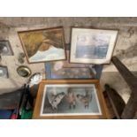 AN ASSORTMENT OF ITEMS TO INCLUDE FRAMED PRINTSAND BRASS DISHES ETC