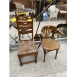 AN ARTS & CRAFTS SATINWOOD LADDERBACK CHAIR WITH PIERCED DECORATION WITH RUSH SEAT AND A BENTWOOD