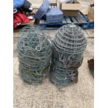 A QUANTITY OF APPROX 60 14" WIRE HANGING BASKETS WITH HANGING CHAINS