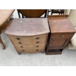 A SMALL MAHOGANY CHEST OF FOUR DRAWERS AND A MAHOGANY POT CUPBOARD