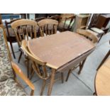 AN OVAL DROP-LEAF KITCHEN TABLE AND FOUR VICTORIAN STYLE CHAIRS