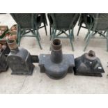 THREE VINTAGE CAST IRON GUTTER HOPPERS