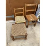 A WOVEN TOPPED STOLL AND TWO CHILDRENS CHAIRS