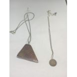 TWO SILVER NECKLACES WITH PENDANTS