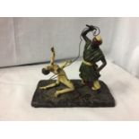 A BERGMAN STYLE COLD PAINTED BRONZE OF A NATIVE AND A WOMAN HEIGHT APPROXIMATELY 15CM