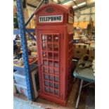 A LARGE WOODEN THREE SHELF CABINET IN THE STYLE OF AN ENGLISH TELEPHONE BOX 175CM HEIGHT 59CM