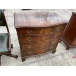 A BOW FRONT MAHOGANY CHEST OF FOUR DRAWERS