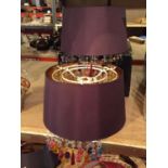 TWO PURPLE PENDANT SHADES WITH COLOURED CRYSTALS