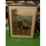 A GILT FRAMED PRINT DEPICTING A BOY WITH DOG