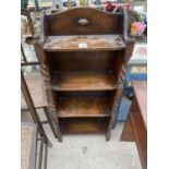 AN EARLY 20TH CENTURY OAK FOUR TIER OPEN BOOKCASE WITH BARLEYTWIST COLUMNS, 16" WIDE