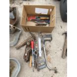 AN ASSORTMENT OF HAND TOOLS TO INCLUDE A WOOD PLANES AND SAWS ETC