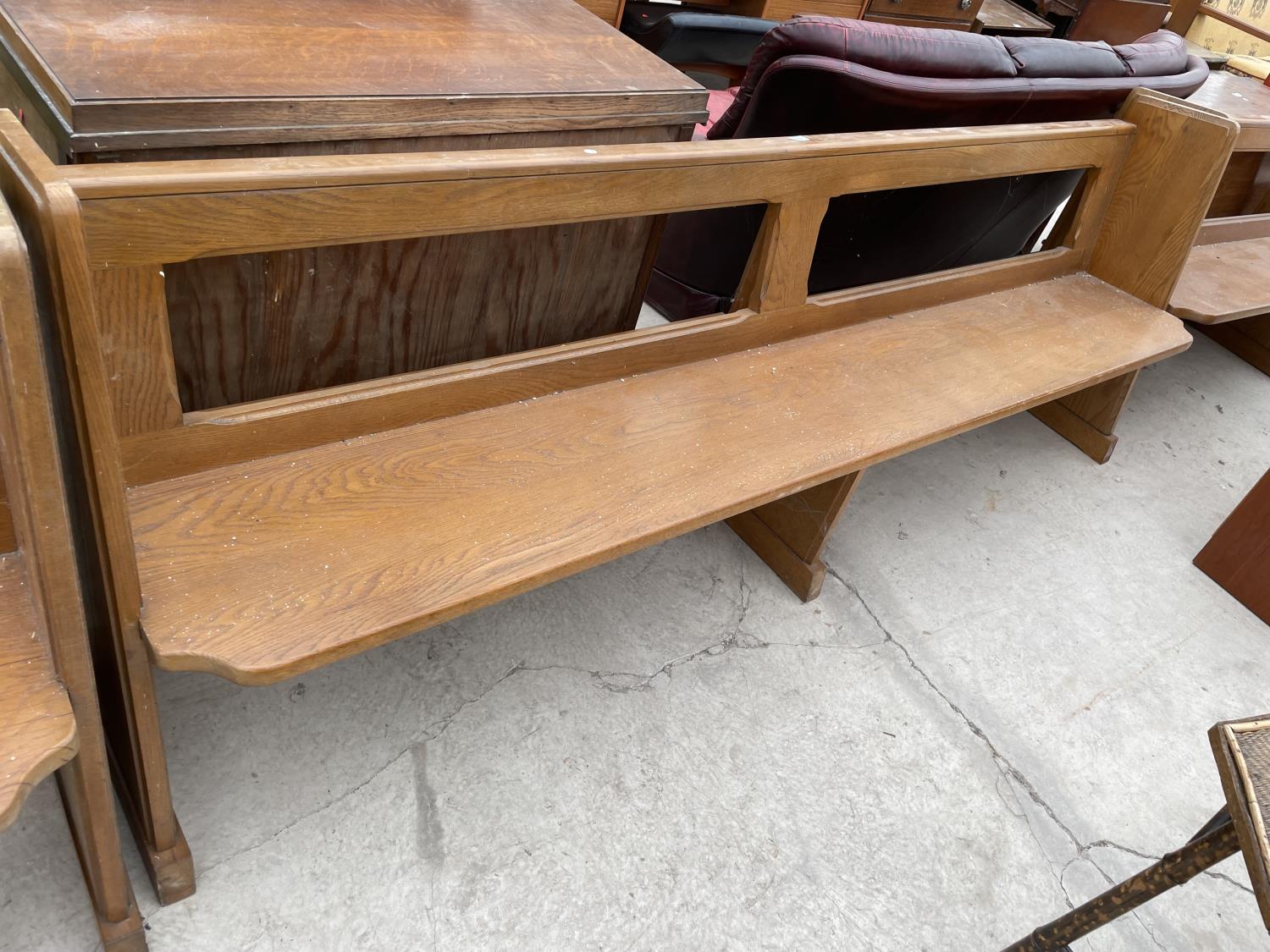 A VICTORIAN OAK PEW 96" WIDE