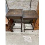 TWO EARLY 20TH CENTURY OAK OCCASIONAL TABLES ON BARLEYTWIST LEGS