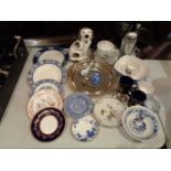 VARIOUS ITEMS TO INCLUDE COLLECTABLE PLATES, FLATBACK SPANIEL, SODA SYPHON, METALWARE ETC