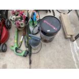 AN ASSORTMENT OF ITEMS TO INCLUDE GARDEN SPRAYERS, A GARDEN STRIMMER AND GARDEN SHEARS ETC