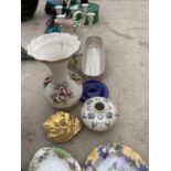 AN ASSORTMENT OF ITEMS TO INCLUDE CERAMIC VASES, CANDLE HOLDERS AND PLATES ETC