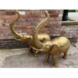 A PAIR OF VERY LARGE BRASS ELEPHANTS HEIGHT TO TOP OF TRUNK 106CM AND 90CM LONG
