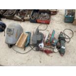 AN ASSORTMENT OF POWER TOOLS TO INCLUDE A BELT SANDER AND A CIRCULAR SAW ETC