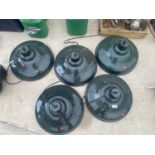 A SET OF 5 GREEN INDUSTRIAL STYLE LIGHT FITTINGS