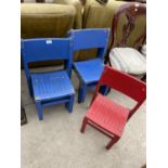 EIGHT BRIGHTLY PAINTED CHILDRENS STACKING CHAIRS