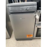 A SILVER HOTPOINT SLIMLINE DISHWASHER BELIEVED IN WORKING ORDER BUT NO WARRANTY