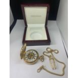 A YELLOW METAL SEKONDA POCKET WATCH AND CHAIN IN A PRESENTATION BOX