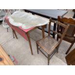 A VICTORIAN PIECE OF MARBLE, DROP-LEAF FORMICA TOP TABLE AND BEDROOM CHAIR