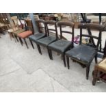 SIX MAHOGANY DINING CHAIRS AND A PINE KITCHEN ARMCHAIR
