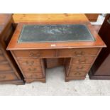 A MODERN YEW WOOD TWIN PEDESTAL DESK, 36X19.5"