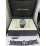 A BOXED PORSCHE DESIGN AUTOMATIC CHRONOGRAPH WRISTWATCH WITH EXTRA STRAP AND INSTRUCTIONS RRP £3075