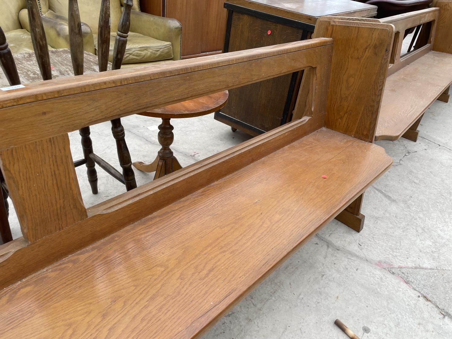 A VICTORIAN OAK PEW 96" WIDE - Image 3 of 4