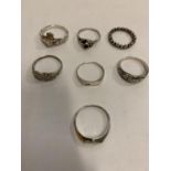 SEVEN VARIOUS SILVER RINGS